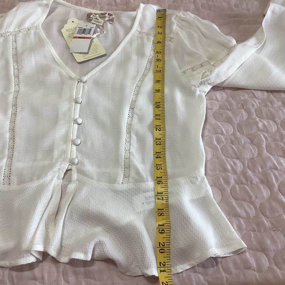 NEW B.O.G. Collective Ruffle Blouse Size Small White Boho Cottagecore Victorian - Picture 7 of 8